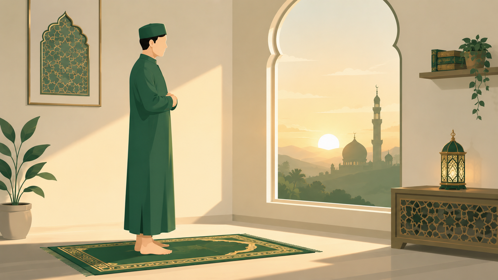 Standing in the first rakat of Fajr with hands folded on the chest
