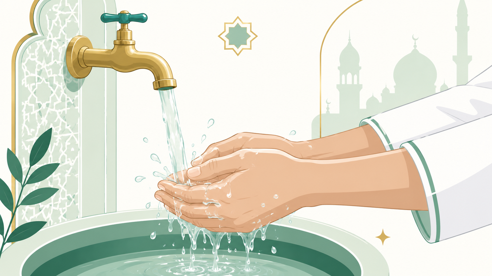 Washing both hands up to the wrists during wudu.