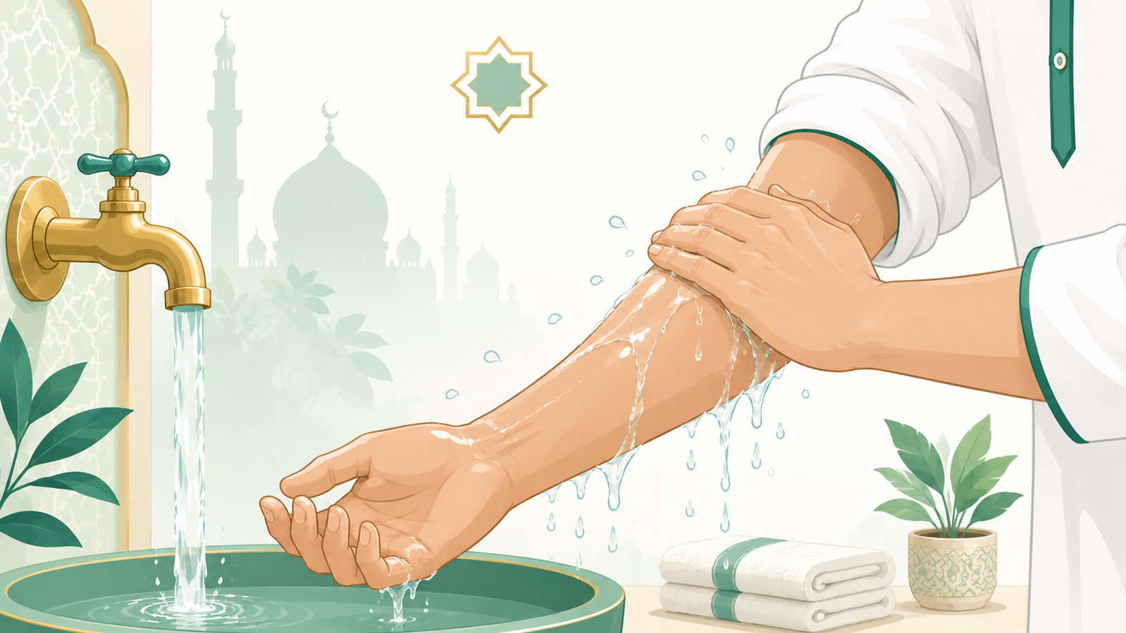 Washing the arms up to and including the elbows during wudu