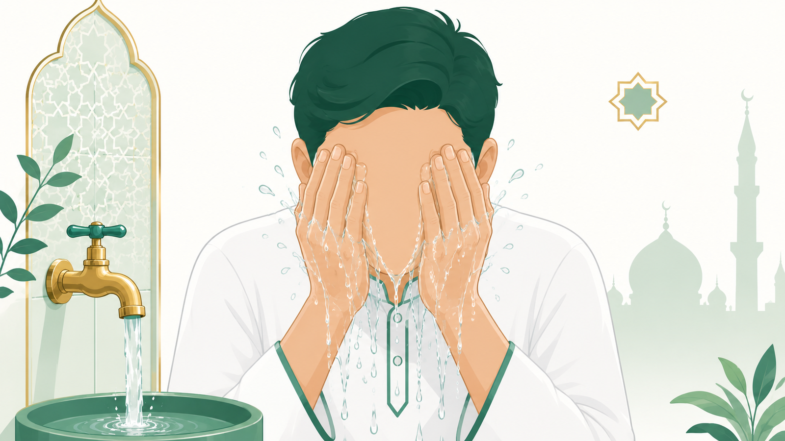 Washing the face from forehead to chin during wudu.